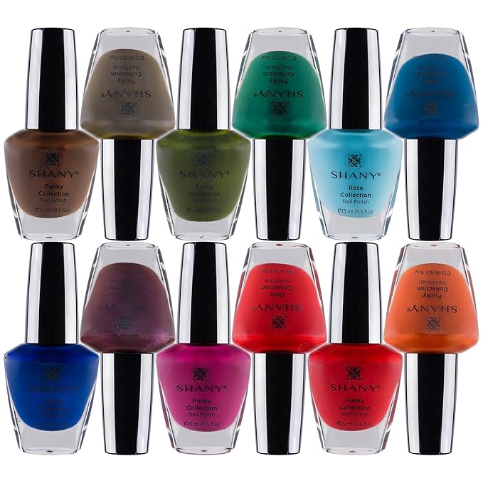 SHANY Nail Polish Set - Nail Lacquer Quick Dry, Full Size, Vibrant, Colorful, Trendy, Semi Glossy, Shimmery, Matte Nail Polish Set - 12 Colors - Funky Collection