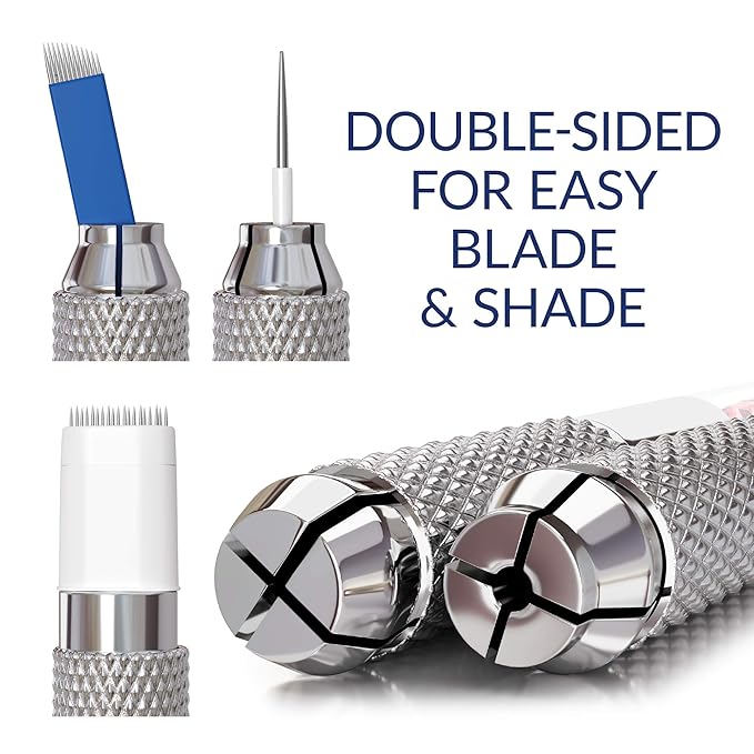 Microblading Supplies 5 Piece Double Sided Manual Pen Kit for Supplies | Durable Aluminum Pen With Lock-Pin Tech & Ergonomic Grip | Shape Eye Brows, Clear