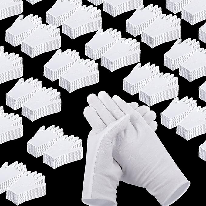 Jecery 300 Pairs Bulk White Gloves Large Pack Moisturizing Overnight White Cotton Bulk for Dry Hands Eczema Thin Inspection Soft Working Gloves Liners for Jewelry Coin Collection
