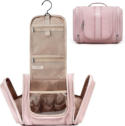 BAGSMART Extra Large Toiletry Bag Hanging Toiletry Bag for Travel, Water-resistant Cosmetic Makeup Large Capacity Bag Organizer for Full Sized Toiletries, Pink