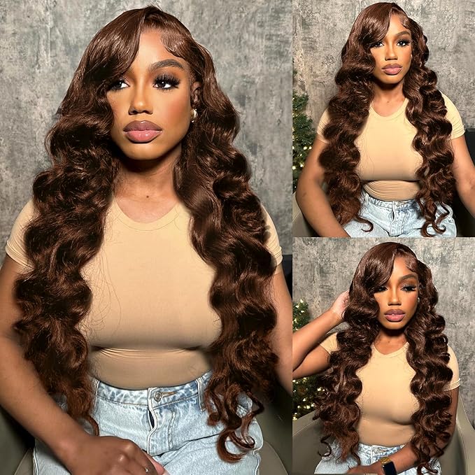 32 Inch Loose Deep Wave Lace Front Wigs Human Hair Brown 13x4 Hd Lace Front Wigs Human Hair Pre Plucked 180% Density Chocolate Brown Loose Wave Frontal Wigs Glueless With Baby Hair