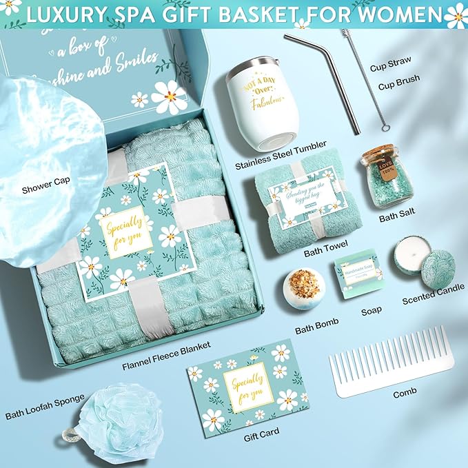 Self Care Gifts for Women, Get Well Soon Gifts Basket Care Package, Birthday Gifts Box for Women, Relaxing Bath Spa Gifts Set, Thinking of You Feel Better Gift for Her Mom Best Girl Friend Sister Wife