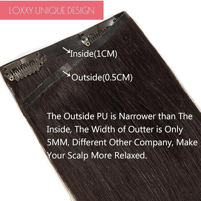 Loxxy Seamless Hair Extensions Clip in Human Hair 22inch Darkest Brown 100% Remy Natural Thick Hair Silky Straight Ultra-Invisible Tape Clip Hair Extensions 110gram #2