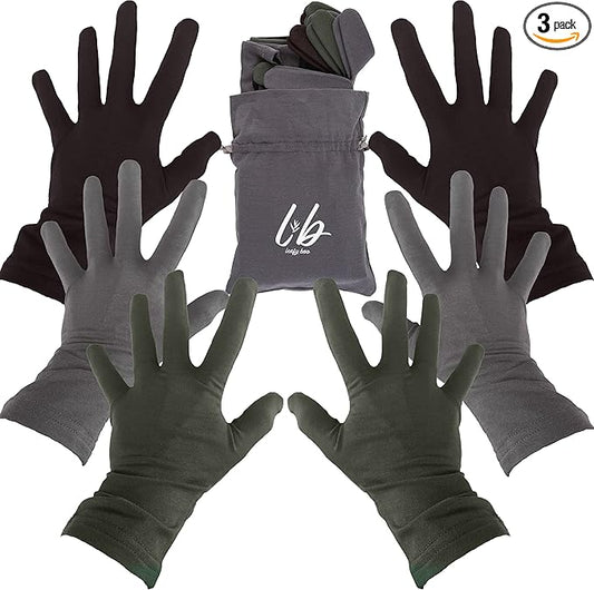 Bamboo Gloves for Eczema, Medium, Women and Men, Dry Hands, Overnight Moisturizing Gloves, 3 Pairs