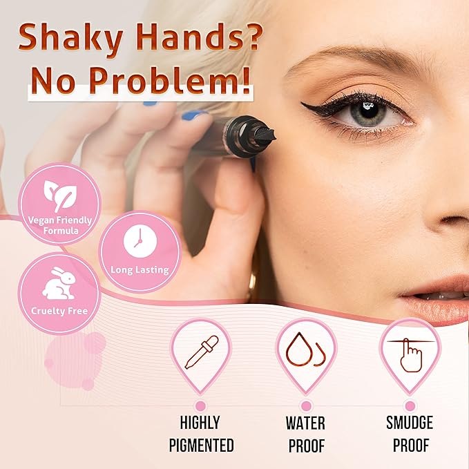 Winged Eyeliner Stamp by Lovoir, Waterproof Make Up, Smudgeproof, Long Lasting Liquid Eye liner Pen, Vamp Style Wing, 2 Wingliner Pens (12mm Vintage, Midnight Black)