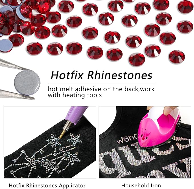 Beadsland Hotfix Rhinestones Bulk, 14400PCS Crystal Hot Fix Rhinestones for Crafts Clothes DIY Decoration, Siam, SS10, 2.7-2.9mm