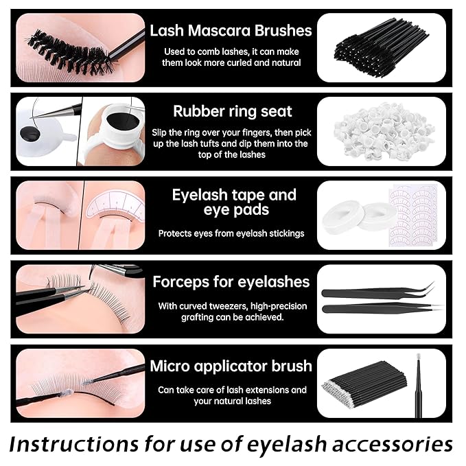 Lash Eyelash Extension Kit, Lash Kit for Eyelash Extension Beginners, with Mannequin Head, Individual Lash Glue, Eyelash Remover, Fan, Lash Extension Supplies Tools for Practice Training
