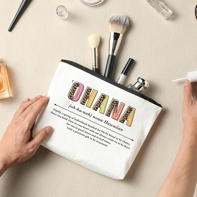 5 PCS Ohana Noun Makeup Bag Family Gifts Hawaiian Gifts Family Gifts Ideas for Women Female Mom Grandma Friend Vacation Holiday Christmas Cosmetic Bag Travel Toiletry Bag