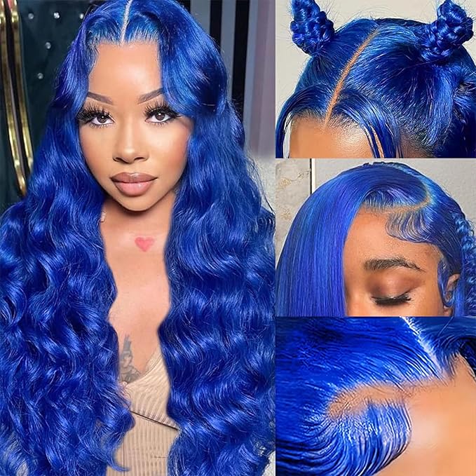 26 Inch Blue Wig Human Hair 200 Density Blue 13x4 Body Wave HD Lace Front Wigs Human Hair Pre Plucked Blue Human Hair Wig Color Human Hair Wig Blue Lace Frontal Wigs Human Hair Glueless Wig