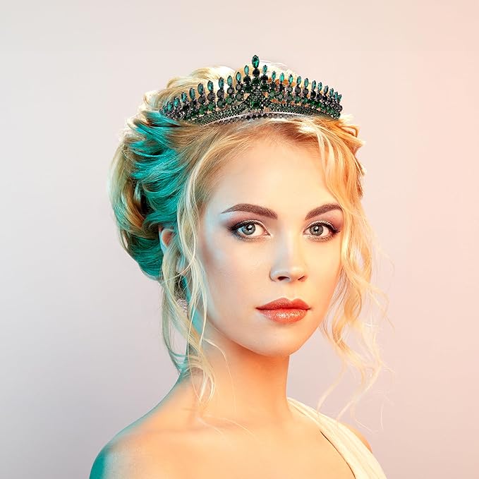 LIMELIA Women's Tiara for Henna Wedding Party|Glitter Hair Accessories for Bridal Birthday Pageant Prom Halloween Cos-play Christmas Party|Antares-Green