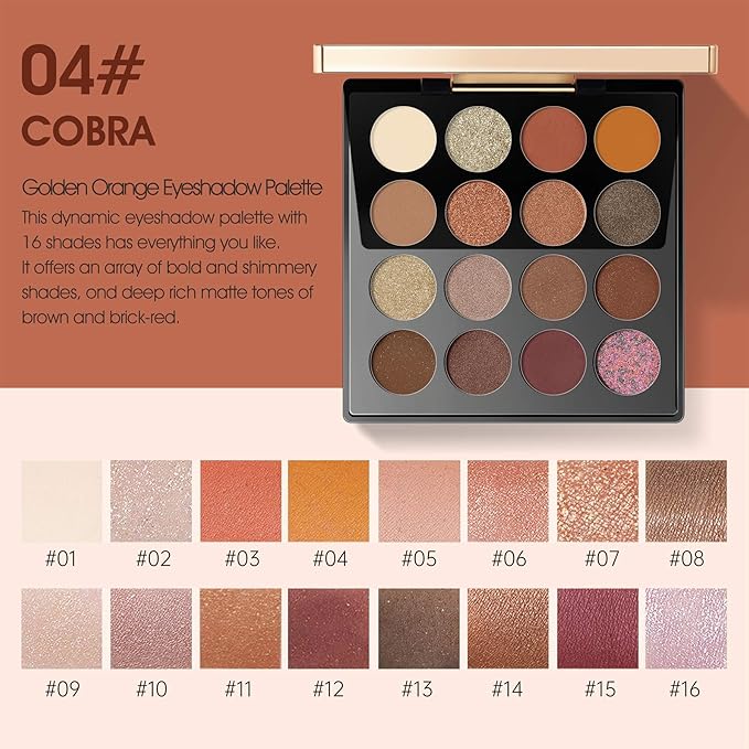 zeesea Egypt Eyeshadow Palette The British Museum Collection, Matte Shimmer Glitter Blendable High Pigmented 16 Shades Eye Makeup Palette (04# Cobra)
