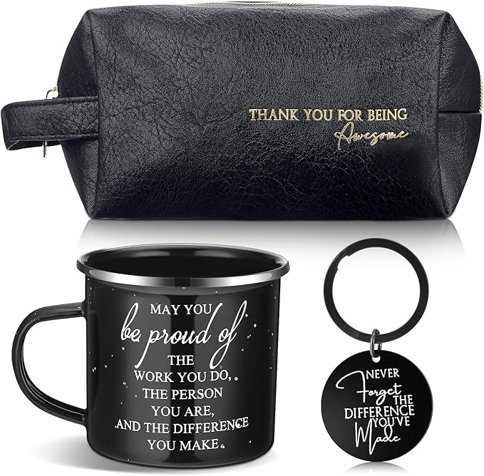 Dandat 3 Pcs Thank You Gift for Men Employee Appreciation Gift Leather Toiletry Bag 12 oz Inspirational Enamel Mug Motivational Keychain May You Be Proud Sign for Coach Men Teacher Male Staff(Black)