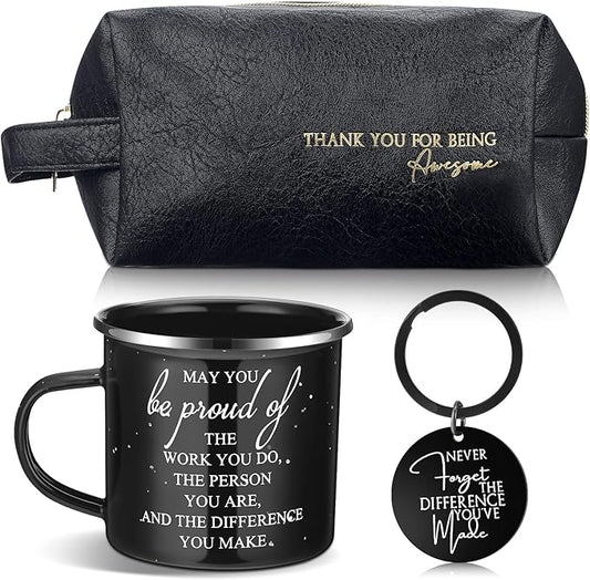 Dandat 3 Pcs Thank You Gift for Men Employee Appreciation Gift Leather Toiletry Bag 12 oz Inspirational Enamel Mug Motivational Keychain May You Be Proud Sign for Coach Men Teacher Male Staff(Black)