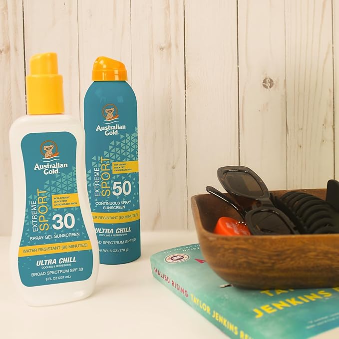 Australian Gold Extreme Sport Continuous Spray Sunscreen SPF 50 (Broad Spectrum/Sweat & Water Resistant/Non-Greasy/Oxybenzone Free/Cruelty Free), Sport - New, Coastal Breeze, 6 Oz (2 Pack)