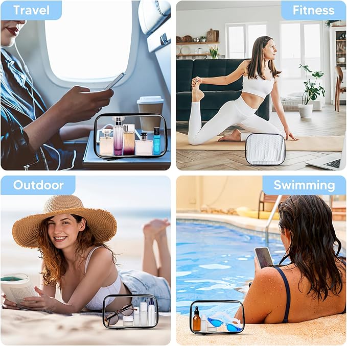 3 Pack Zippered Hard Pouch, Clear Hard Shell Zipper Case, Clear Plastic Storage Box Containers Small Toiletry Bag for Small Items, Toys, Building Blocks, Puzzles, Cosmetics&Stationery, 3 Size (Black)