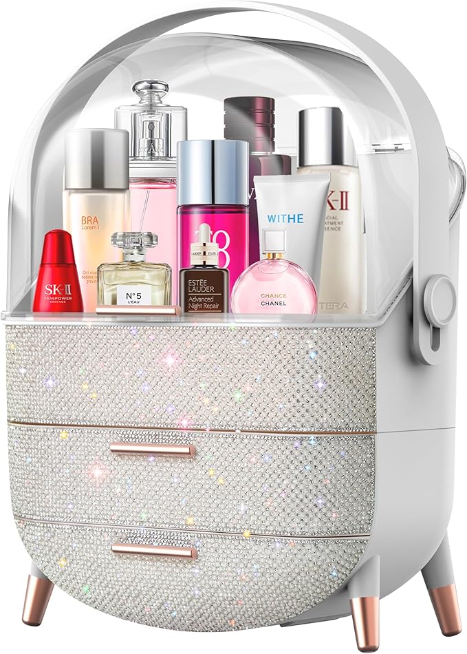 Teen Girls Gift Makeup Organizer,Skincare Organizer Jewelry Storage,Cosmetics Storage and Display Case,Make Up Holders and Organizers for Countertop,Bathroom Organizer (Pearl White)