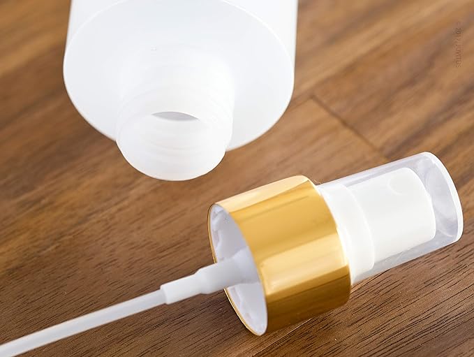 JUVITUS 8 oz Clear Natural Refillable Plastic Squeeze Bottle with Gold Metal Fine Mist Sprayer (4 pack)