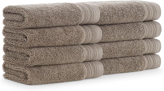 Aston & Arden Anatolia Turkish Wash Cloths - Pack of 8-100% Ring Spun Cotton, Soft Plush Absorbent, 600 GSM Low Twist Weave, Premium Towel for Hotel, Spa, Bathroom, 13 x 13 in, Sandstone Tan