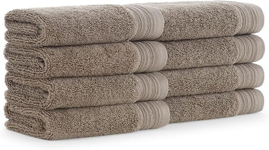 Aston & Arden Anatolia Turkish Wash Cloths - Pack of 8-100% Ring Spun Cotton, Soft Plush Absorbent, 600 GSM Low Twist Weave, Premium Towel for Hotel, Spa, Bathroom, 13 x 13 in, Sandstone Tan