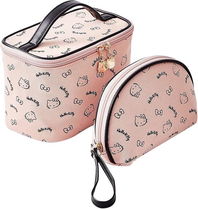 AmBealla Make up Bag Travel Cosmetic Bags Brush Holder Zipper Pouch Case Organizer Cute Organizer Suitable for Purse for Women (Light Pink 2PCS)