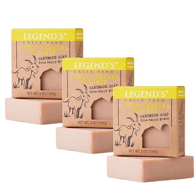 Legend's Creek Farm Goat Milk Soap, Moisturizing Cleansing Bar for Hands and Body, Creamy Lather and Nourishing, Gentle For Sensitive Skin (Lemon Verbana Coconut, Pack of 3)