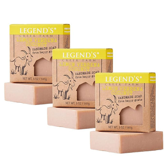 Legend's Creek Farm Goat Milk Soap, Moisturizing Cleansing Bar for Hands and Body, Creamy Lather and Nourishing, Gentle For Sensitive Skin (Lemon Verbana Coconut, Pack of 3)
