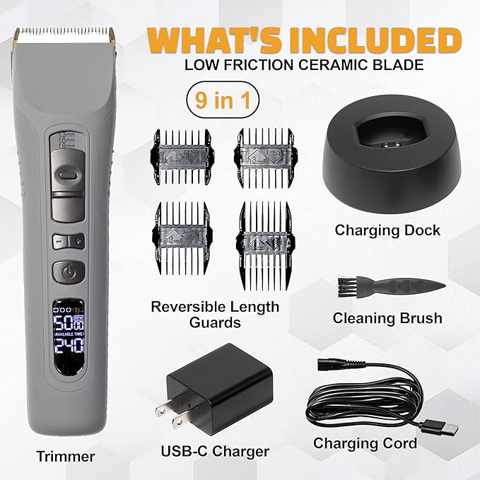 Brio Beardscape V1 Beard Trimmer for Men Professional with Low Friction Ceramic Blade, Cordless Professional Hair Trimmer for Barbers with 4 Hrs of Long Battery Timing, Ideal for Beard & Body (Gray)