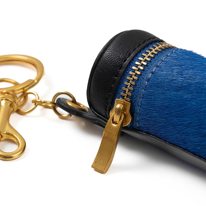 Cackatoo Genuine Leather Horsehair Lipstick Case with Keychain - Portable Travel Organizer for Lipstick and Chapstick - Stylish Key Chain Accessory for Women (Blue/Black)