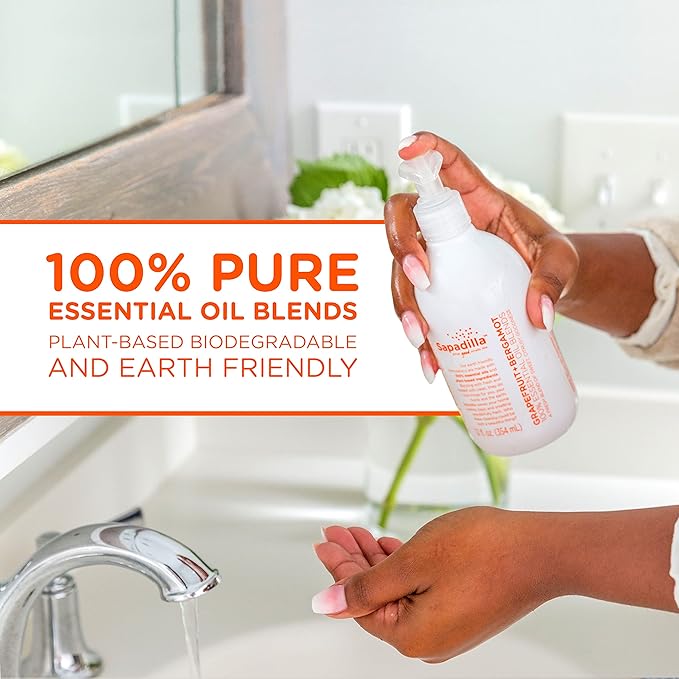 Sapadilla Liquid Hand Soap - Grapefruit + Bergamot - Made with 100% Pure Essential Oil Blends, Cleansing & Moisturizing, Aromatic & Fragrant Hand Soap, Plant Based, Biodegradable, 12 Ounce (Pack of 3)