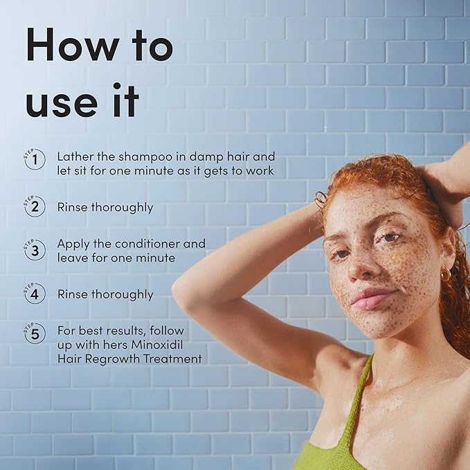 hers Triple Threat Shampoo and Conditioner Set for Women - Thickening, Moisturizing, Reduces Shedding - Color Safe Hair Loss Shampoo and Conditioner - Napa Rose - 2 x 6.4 fl oz