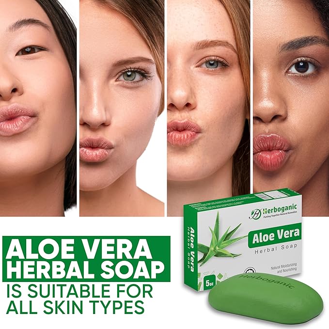 Aloe Vera Herbal Soap | Pack of 6 of 5oz soap Bar | Ideal for Men and Women, Soothing and Nourishing Soap for Moisturization