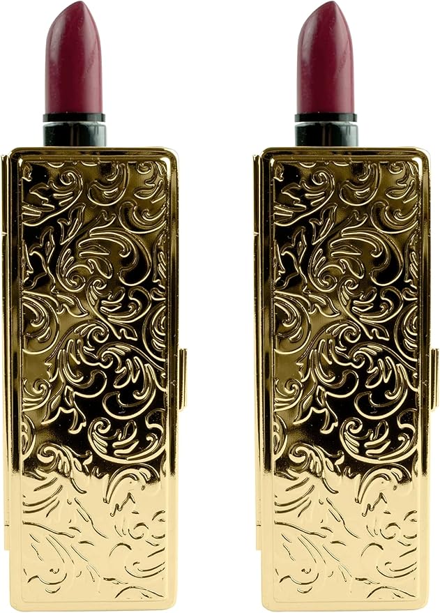Stephanie Imports Set of 2 Rectangular Vintage Lipstick Cases With Glass Mirror (Gold Victorian)