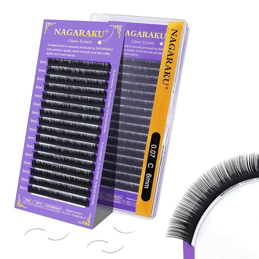 NAGARAKU Eyelash Extensions Individual Lashes Extensions Classic Lash Matte Black 16 Rows Soft Natural Matte Black Professional Beauty Salon Lash Supplies -0.07C 6mm