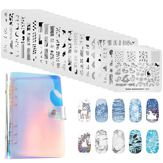 KADS 21pcs Nail Stamp Plates set 20 plates Christmas Snowflakes Cute Animals+ 1 Laser Symphony storage bag Christmas Nails Art Stamping Plate Set Gift Butterfly Nature Leaves Image Design(Christmas 3)