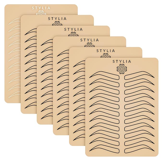 Stylia Microblading Practice Fake Skin Sheet for Eyebrow Tattoo, Fake Skin for Tattoo, Micro Blading Eye Brow Makeup, Tattoo Skin Practice Kit, Tattooing Supplies (5 Black Double Sided +1 Bonus White)