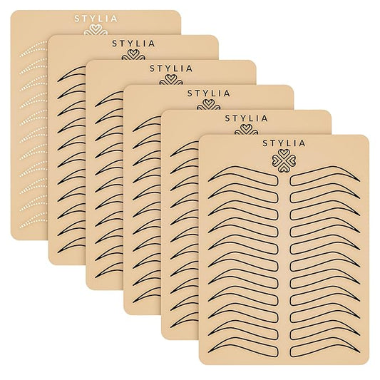 Stylia Microblading Practice Fake Skin Sheet for Eyebrow Tattoo, Fake Skin for Tattoo, Micro Blading Eye Brow Makeup, Tattoo Skin Practice Kit, Tattooing Supplies (5 Black Double Sided +1 Bonus White)