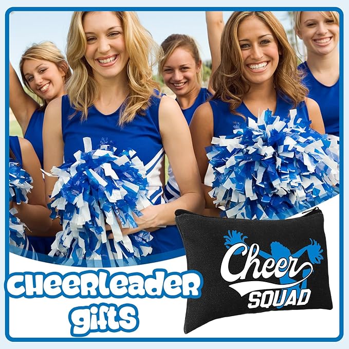 Pinkunn 20 Pcs Cheer Makeup Bags Bulk Cheerleader Gifts for Women Canvas Cheer Cosmetic Pouch Toiletry Zipper Makeup Case Cheerleading Portable Travel Pouch Team Accessories(Blue)