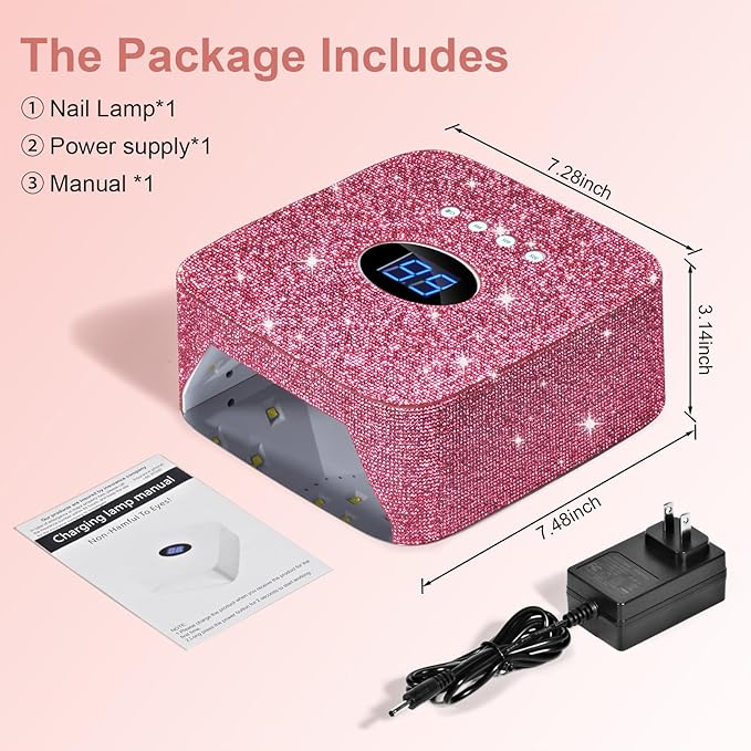 Cordless UV Nail Lamp, 54W Rechargeable UV Light for Gel Nails, Nail Dryer with 3 Timer Modes, Professional Quick Dry Curing Lamp for Salon & Home (Red Diamond)