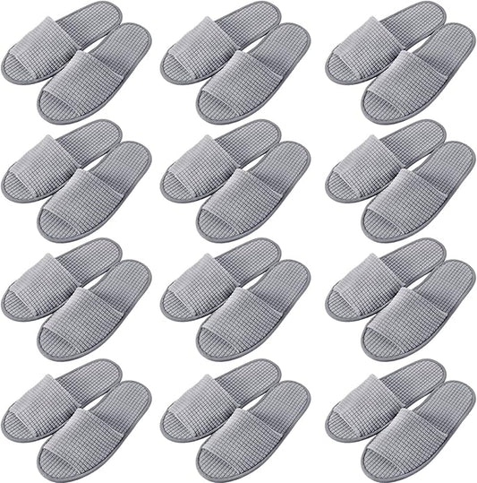 12 Pairs Disposable Slippers for Guests Open Toe Spa Slippers Bulk Disposable Sandals Soft Fleece for Man Women Spa Hotel Wedding Shoeless Home