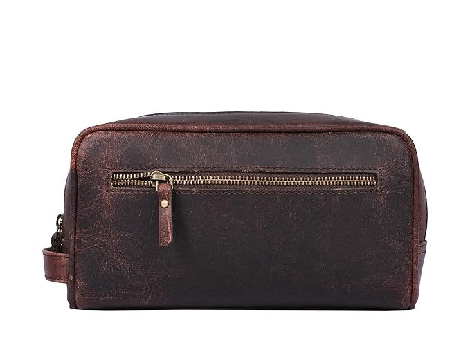 Aaron Leather Goods Leather Toiletry Bag for Men and Women Brown 10.5 Inch (Walnut)