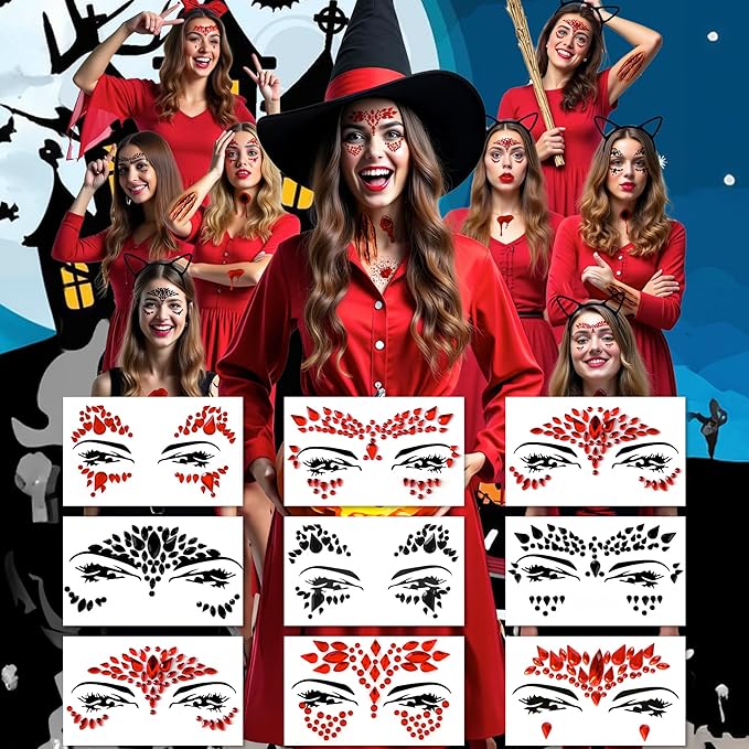 Face Gems Adhesive Glitter Jewel Tattoo Sticker Festival Gems Rave Party Body Make Up (9 PCS Z9ZAKRED-A)