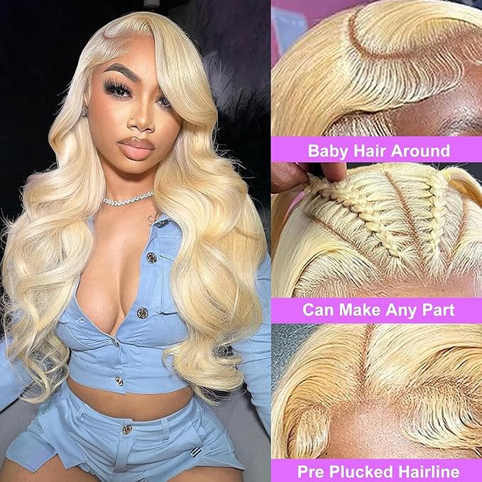 13x4 Blonde Lace Front Wigs Human Hair 613 Front Wig Human Hair 180% Density Body Wave Lace Front Wigs Human Hair Pre Plucked 24 inch 613 Frontal Wig Human Hair Glueless Wigs Human Hair