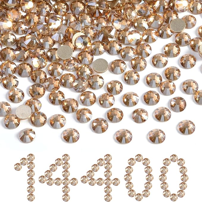 Beadsland Flatback Rhinestones Bulk,14400pcs Gold Rhinestones for Nails Crafts Clothes DIY Decoration, Golden Shadow, SS16, 3.8-4.0mm