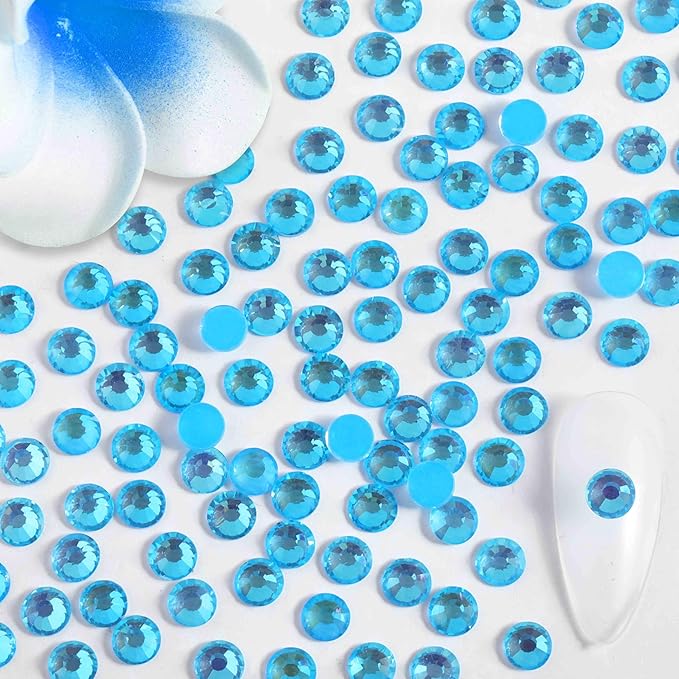 Beadsland 1440pcs Flat Back Crystal Rhinestones Round Gems for Nail Art and Craft Glue Fix, Luminous Blue, SS6, 1.9-2.1mm