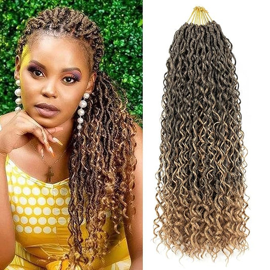 Aipin Long New Goddess Locs Crochet Hair 22 Inch Boho River Locs Hippie Locs Wavy Crochet With Curly Hair In Middle And Ends Braids Hair Extensions (8Packs,22 inch, T27)