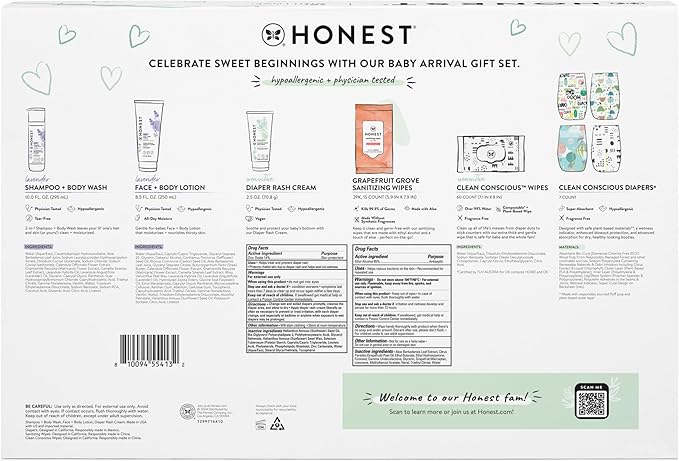 The Honest Company Baby Arrival Gift Set | Newborn Essentials Welcome Box | Diapers, Wipes, Personal Care, Diaper Rash Cream