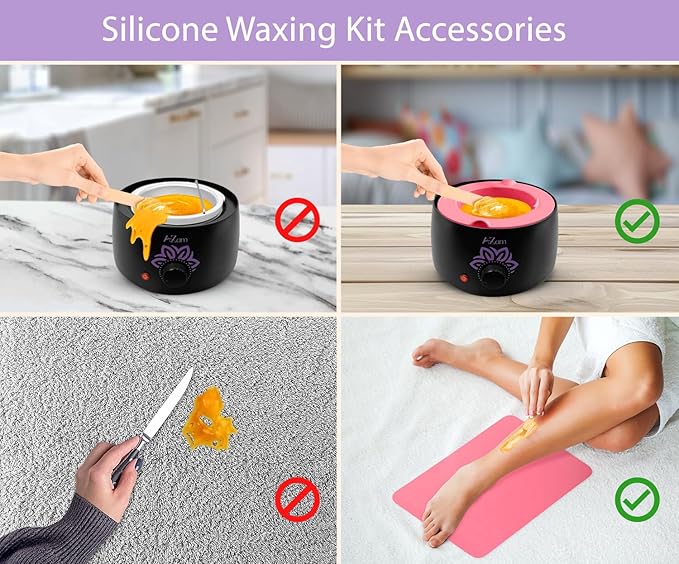AZAM All-in-one At Home Waxing Kit for Hair removal,Wax pot Waxing Professiona+4 Pack Hard Beads+Silicone Bowl 2 Treatment Oils Wax Kit Accessories Warmer for Full Body