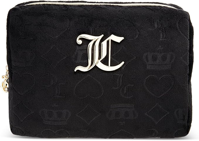 Juicy Couture Women's Cosmetics Bag - Travel Makeup and Toiletries Clutch Wedge Pouch, Black