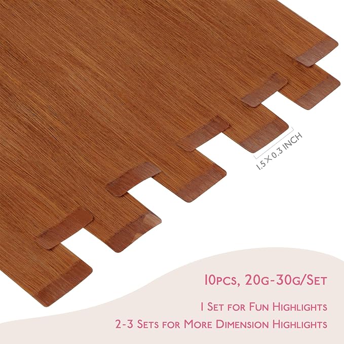 WENNALIFE Tape in Hair Extensions Human Hair Dirty Ginger Tape in Extensions, 10pcs 30g 26 inch Remy Invisible Tape Ins Straight Colored Soft Real Human Hair Tape in Extensions Refill Set Extensions