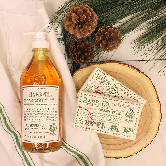 BARR-CO. Natural Hand Soap, Vegan Liquid Soap for Bathroom & Kitchen, Moisturizing Fir & Grapefruit 16 fl oz